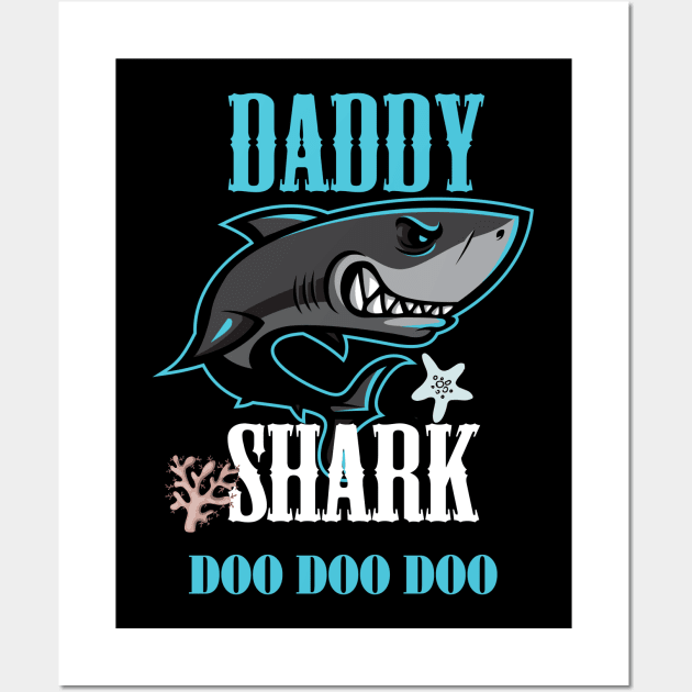 Cute Daddy Shark T-shirt Wall Art by Diannas